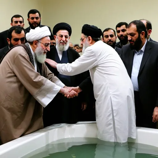 Prompt: Khamenei slapping Saeed Toosi in the Mansouri bath