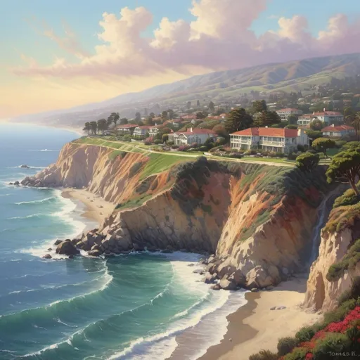 Prompt: A painting of Palos verdes peninsula in California in the style of Thomas kincade