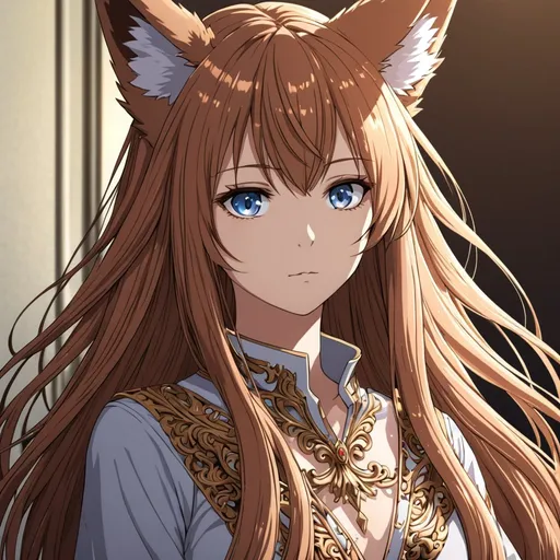Prompt: anime, half body, girl, detailed, long hair, fox ears, very detailed