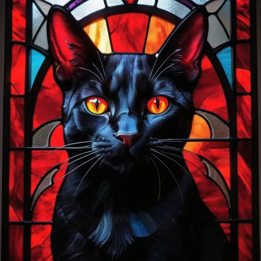 Prompt: A sleek black cat with glowing red eyes