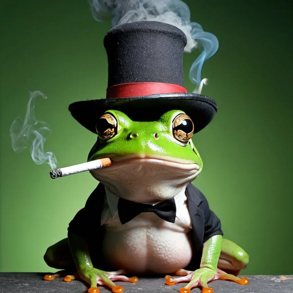 Prompt: a frog with a hat smoking a bomb