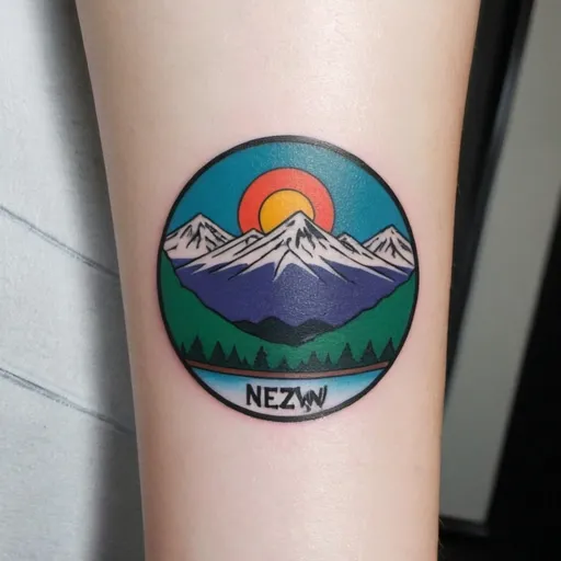 Prompt: small and subtle tattoo design which seamlessly combines the following elements: New Zealand and South Park
