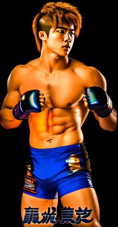 Prompt: Blue corner wrestler, dejected, disappointed, wrestling ring, muscular physique, dejected stare, dynamic action pose, vibrant and energetic, high quality, detailed, blue corner muay thai, dramatic lighting, vivid colors, handsome and powerful presence, realistic style, atmospheric lighting, handsome