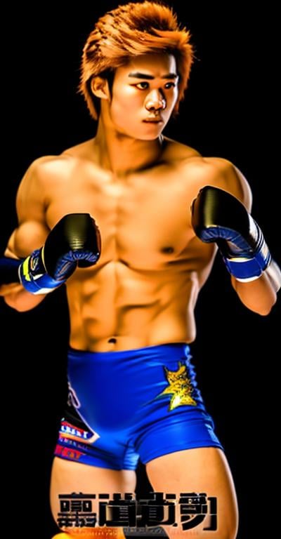 Prompt: Blue corner wrestler, dejected, disappointed, wrestling ring, muscular physique, dejected stare, dynamic action pose, vibrant and energetic, high quality, detailed, blue corner muay thai, dramatic lighting, vivid colors, handsome and powerful presence, realistic style, atmospheric lighting, handsome