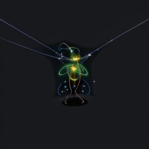 Prompt: A glowworm person with a thread of web as a whip