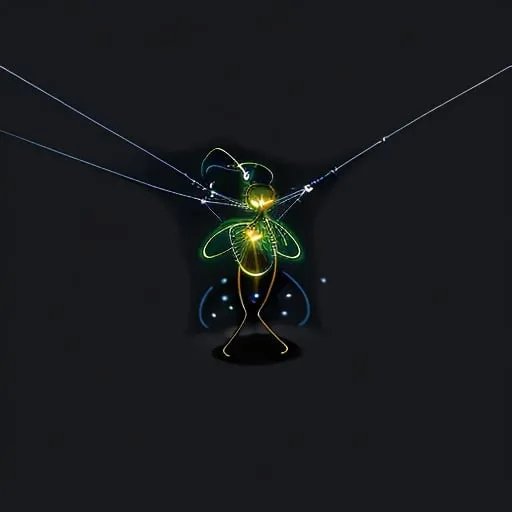 Prompt: A glowworm person with a thread of web as a whip