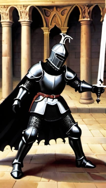 Prompt: The Black Knight takes out his sword