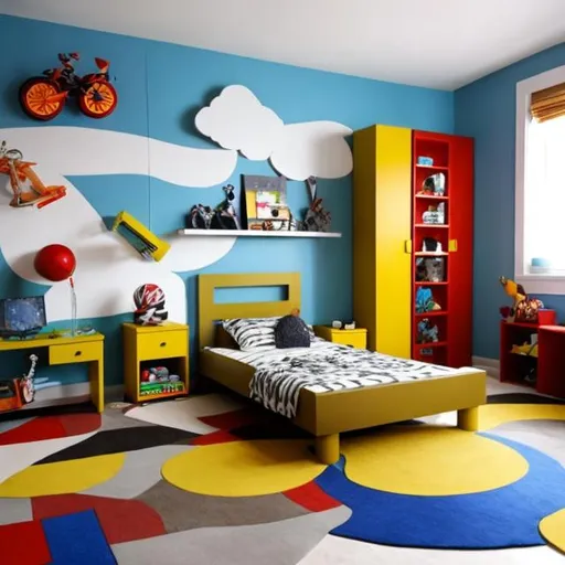 Prompt: boy room with creative furniture