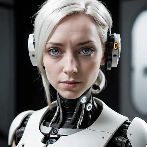 Prompt: GLAdOS as a human.  High quality face and high quality hands.  Full body shot.  Photorealistic.  Wide angle.  Aperture labs.