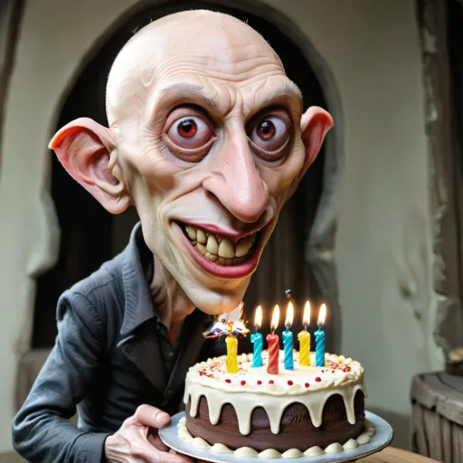 Prompt: Nosferatu bringing you a birthday cake