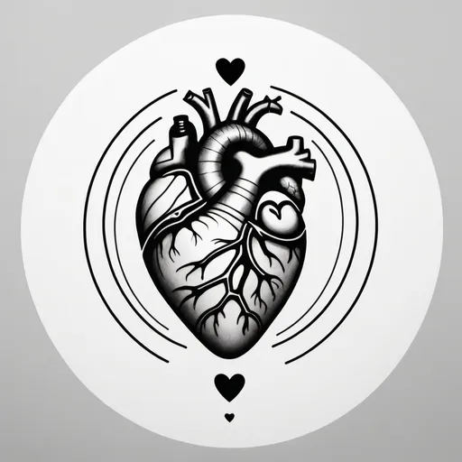 Prompt: Minimalistic tattoo design representing self-love and self-care, no text, suitable for an arm placement. Placed within a circle including an abstraction of an anatomical human heart with minimalistic elements inside the heart that represents self love and self care.