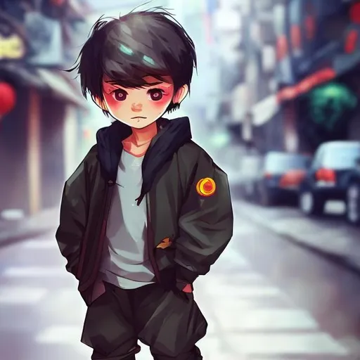 Prompt: A cute young boy of china looking  shouked full body, clothing, hand envirenment.