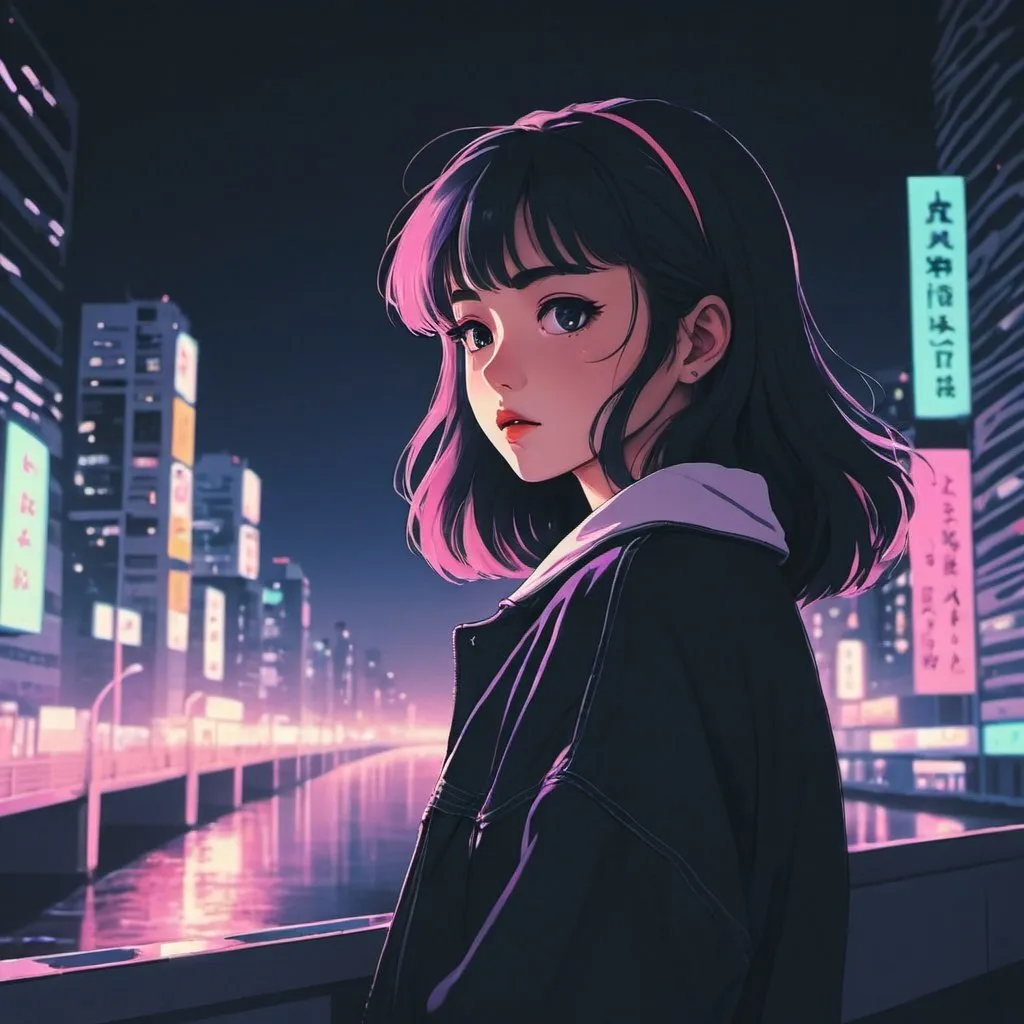 Anime girl, Vibe, Lo-Fi, Night City, Retro Wave