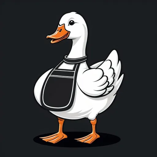 Prompt: Male White cartoon goose logo wearing a long black apron cutesy