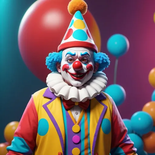 Prompt: a cartoon character is standing in front of a colorful background with a clown hat and a clown costume on, Beeple, furry art, unreal engine 5 quality render, a 3D render with a big chest
