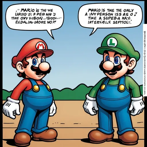 Prompt: a cartoon of mario and luigi in a comic strip with a caption that reads, mario is the only person in the picture, Ay-O, superflat, manga, a comic book panel