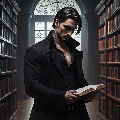 Prompt: A man named Raven Morningstar 
library
dark romance
dark atmosphere