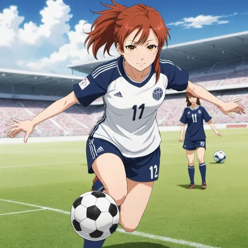 Prompt: misaka mikoto anime play soccer 