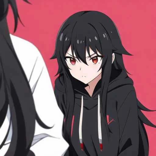 Black long hair anime high school cool girl with bla