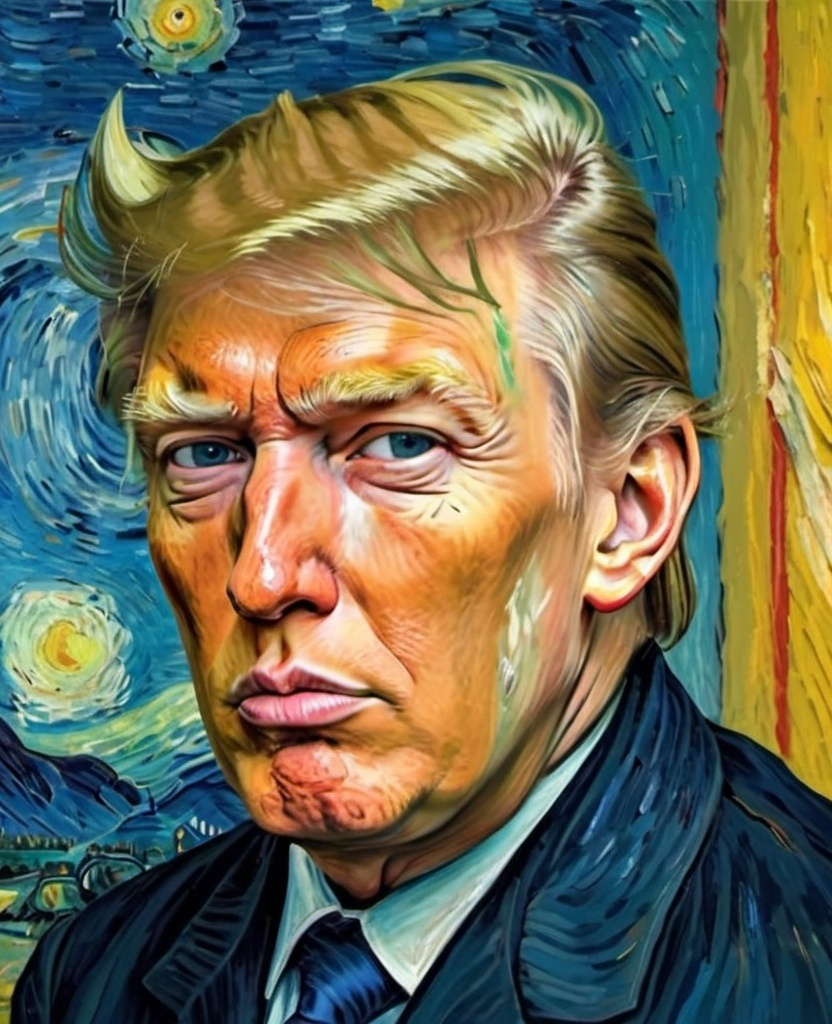 Prompt: Donald Trump with one ear bound like the famous Van Gogh self portret in which he shows his ear cut off