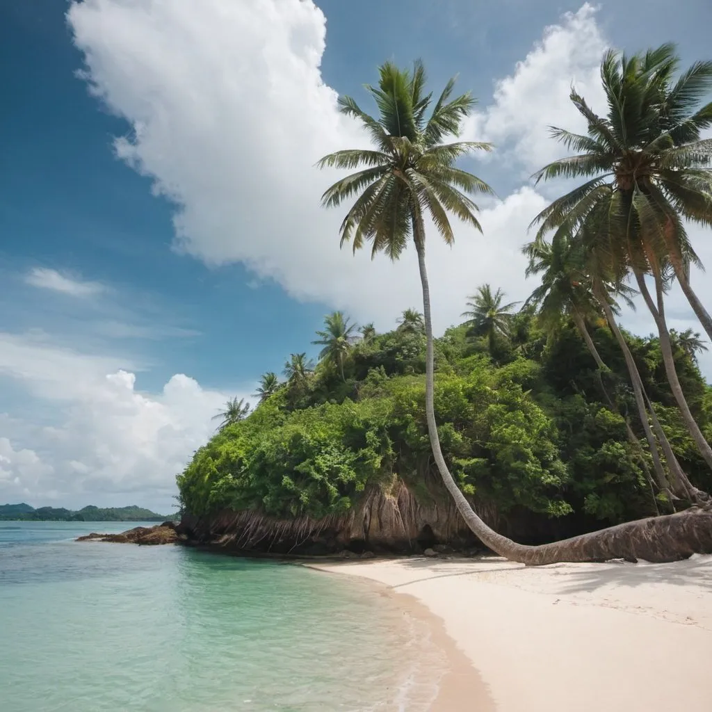 Prompt: an island with coconut tree



