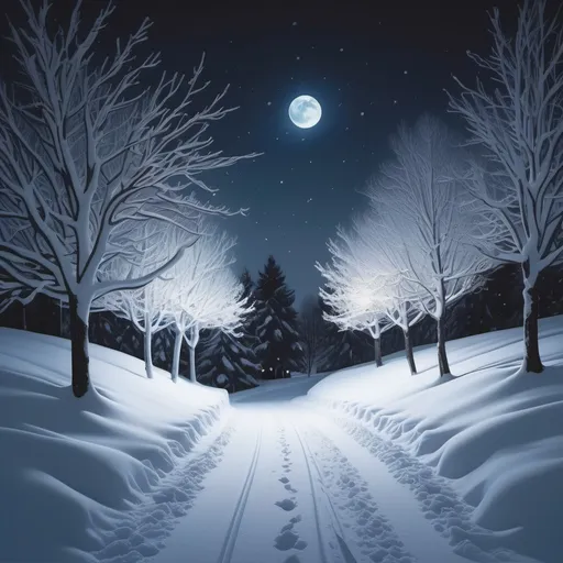 Prompt: Aesthetically pleasing snow scenery at night for album cover art