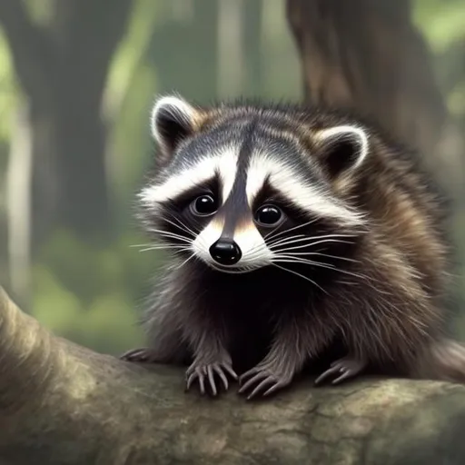 Prompt: a detailed little raccoon looking creature, that also looks to be a hybrid