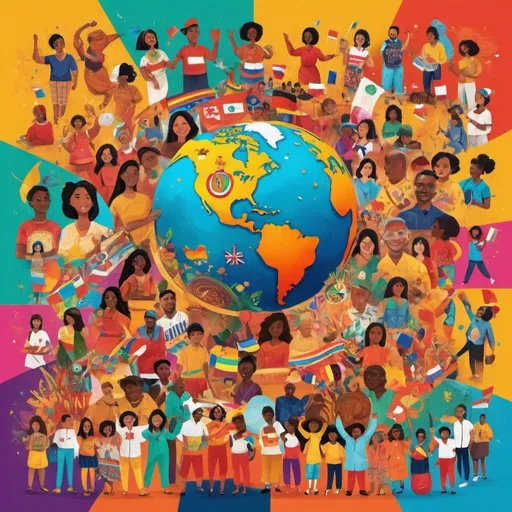 Prompt: Collage of all international days, vibrant colors, diverse representation, symbolic objects, high quality, digital illustration, festive atmosphere, global unity, detailed elements, creative composition, celebratory mood, commemorative themes, cultural diversity, meaningful symbols, inclusive representation, best quality, highres, vibrant colors, diverse, festive, global unity, detailed elements, digital illustration, creative composition