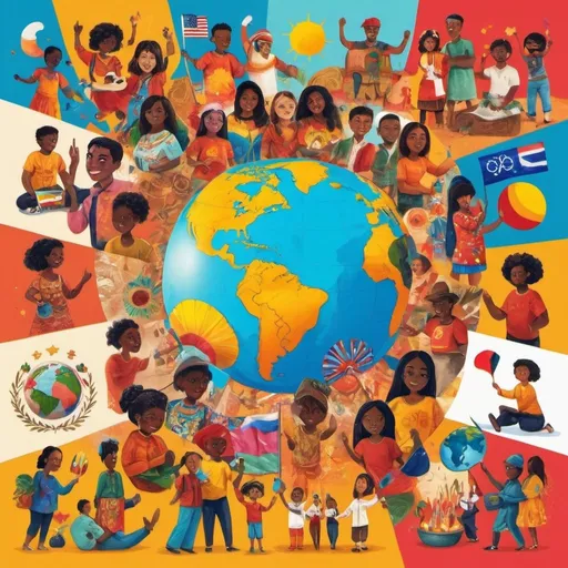 Prompt: Collage of all international days, vibrant colors, diverse representation, symbolic objects, high quality, digital illustration, festive atmosphere, global unity, detailed elements, creative composition, celebratory mood, commemorative themes, cultural diversity, meaningful symbols, inclusive representation, best quality, highres, vibrant colors, diverse, festive, global unity, detailed elements, digital illustration, creative composition