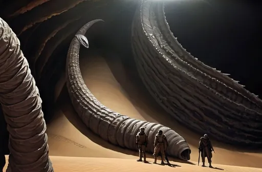 Prompt: Dune: Part Two,Sandworm,desert,army group,