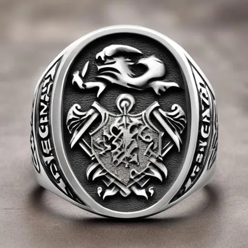 Prompt: family crest ring with this logo ℵ