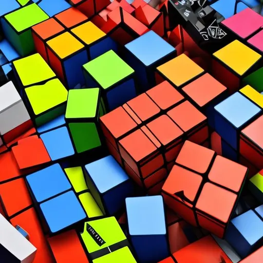 Prompt: create a Rubix cube art wallpaper with different sizes and shapes