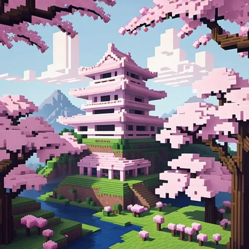 Prompt: Pixelated Minecraft painting of the Cherry Blossom Biome