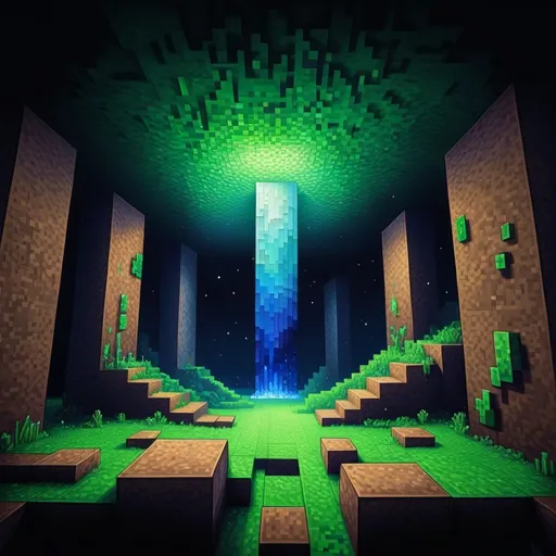 Prompt: Pixelated Minecraft painting of the End Dimension