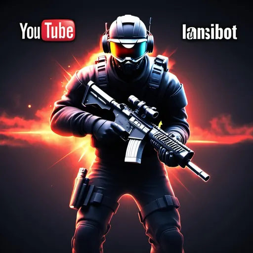 Prompt: Make a banner for my youtube page. I play mainly FPS games. My channel name is IanisBot. Make my banner a cool gaming things with IanisBot in the middle.

