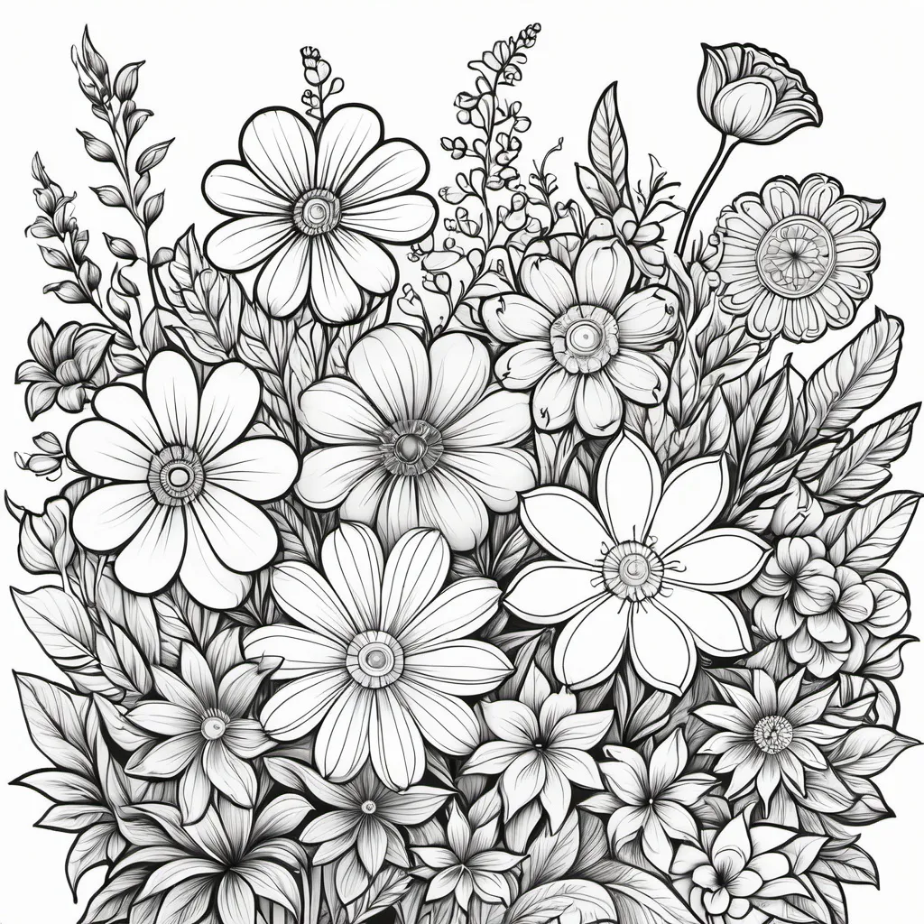 Prompt: flowers for my coloring book