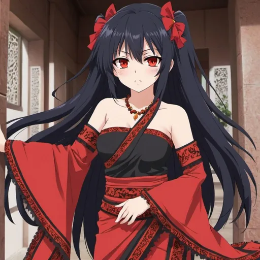 Prompt: date a live Tokisaki Kurumi in bangladeshi saree . anime style, full body , red eye , mad impression , high quality , 