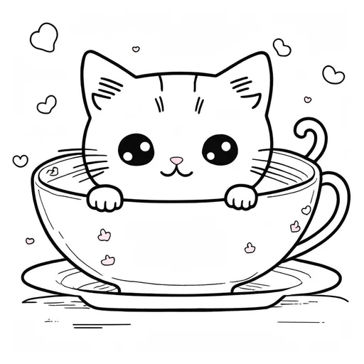 Prompt: Kawaii style, adorable cat in a teacup, in full frame, line art. No colour