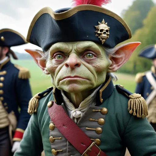 Prompt: Een goblin met een generaal uitrusting van de Franse revolutie