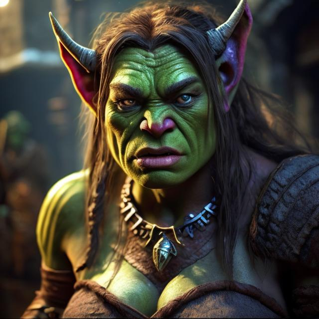 Prompt: the orc is an innkeeper woman who is stunningly beautiful, hyper realistyc, modern computer game styl