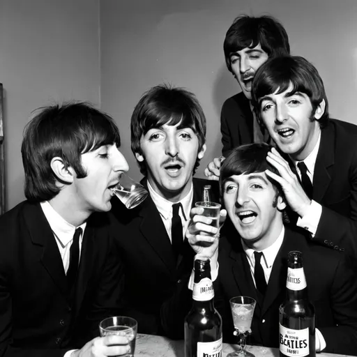 Prompt: The Beatles getting very drunk