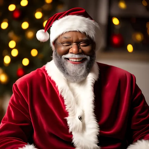 Prompt: Black Santa claus smiling