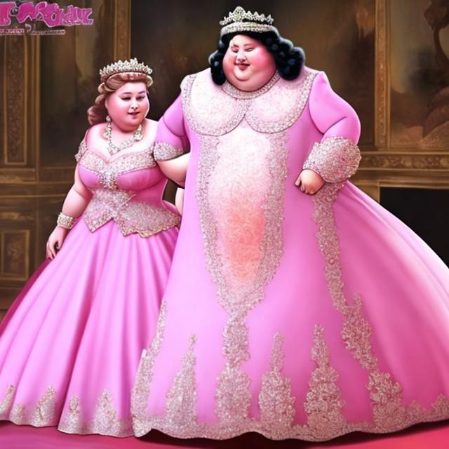 Prompt: fat princes with pink dress