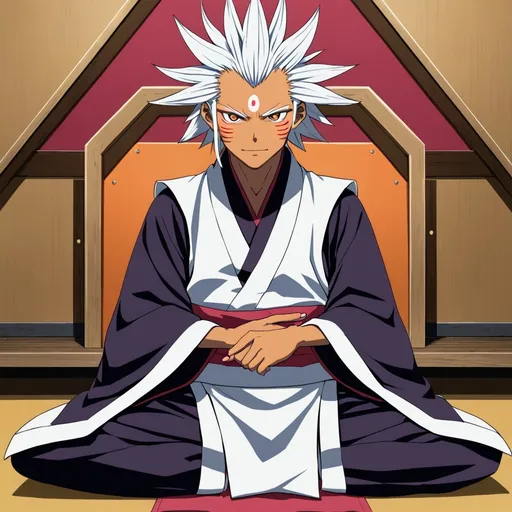 Prompt: Ryomen sukuna in his full form sitting 