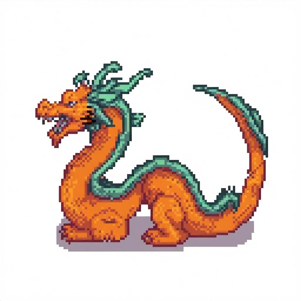 Prompt: An orange tibetan dragon
