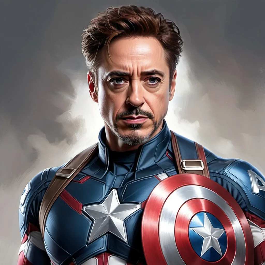 Prompt: Robert Downey Jr. as Captain America Artgerm, computer art, stanley artgerm lau, a detailed painting Full Body