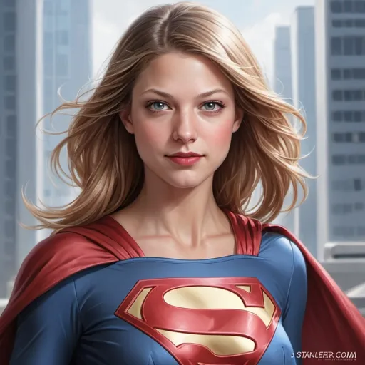 Prompt: Melissa Benoist as Supergirl Artgerm, computer art, stanley artgerm lau, a detailed painting