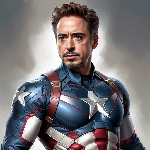 Prompt: Robert Downey Jr. as Captain America Artgerm, computer art, stanley artgerm lau, a detailed painting Full Body