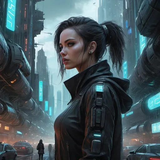 Prompt: a woman in a futuristic city with a sci - fi fi fi fi fi fi fi fi fi fi fi fi fi fi fi fi fi fi fi fi fi fi fi fi fi fi fi fi fi fi fi fi fi fi, Aleksi Briclot, fantasy art, cyberpunk style, cyberpunk art