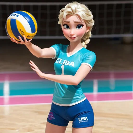 Prompt: elsa playing volleyball with volleyball clothes